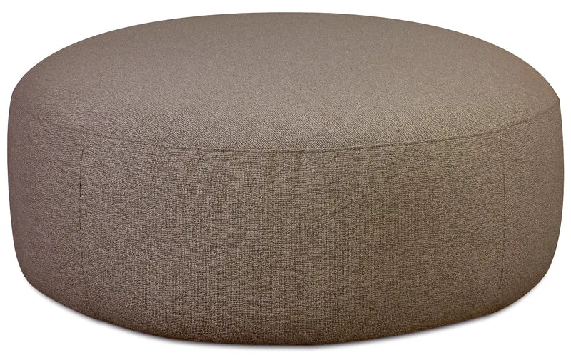 Modulare Eckcouch Baomi L-förmig mit Hocker, rechtsseitig, hellbraunes Chenille