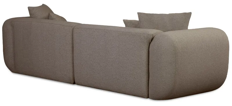 Modulare Eckcouch Baomi L-förmig mit Hocker, rechtsseitig, hellbraunes Chenille