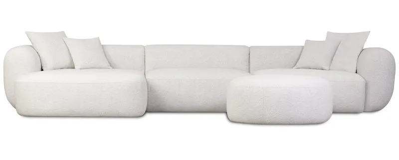 Modulares Ecksofa Baomi, groß, L-förmig, mit Pouf, linksseitig, grau-beige Chenille