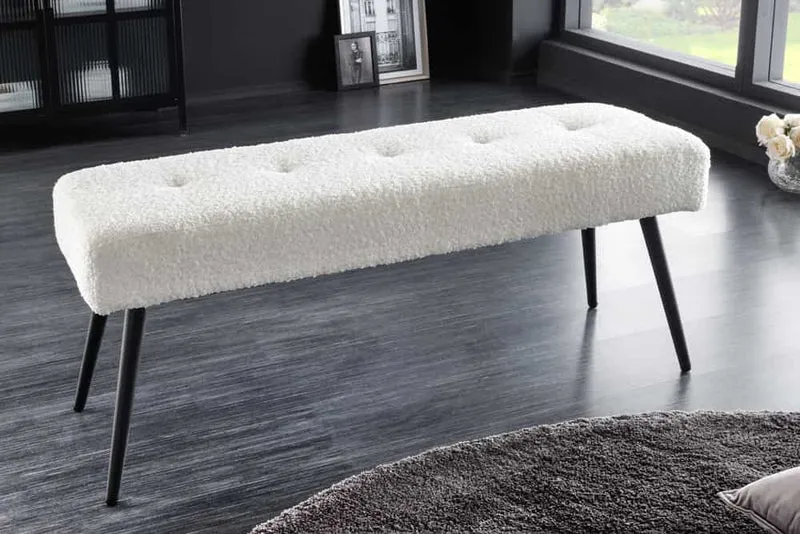 Moderne Sitzbank BELLE 100cm weiss Bouclé Interieur-Tipp
