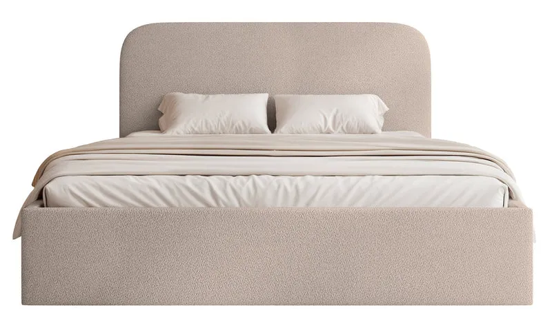 Polsterbett 140x200 cm Sonvivo mit Bettkasten, beige Chenille, Metallrahmen