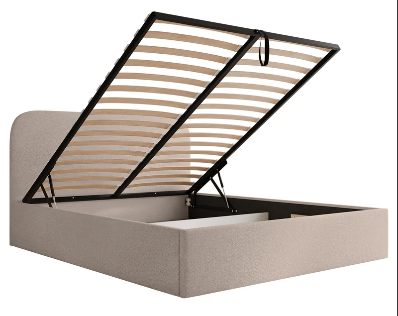 Polsterbett 140x200 cm Sonvivo mit Bettkasten, beige Chenille, Metallrahmen