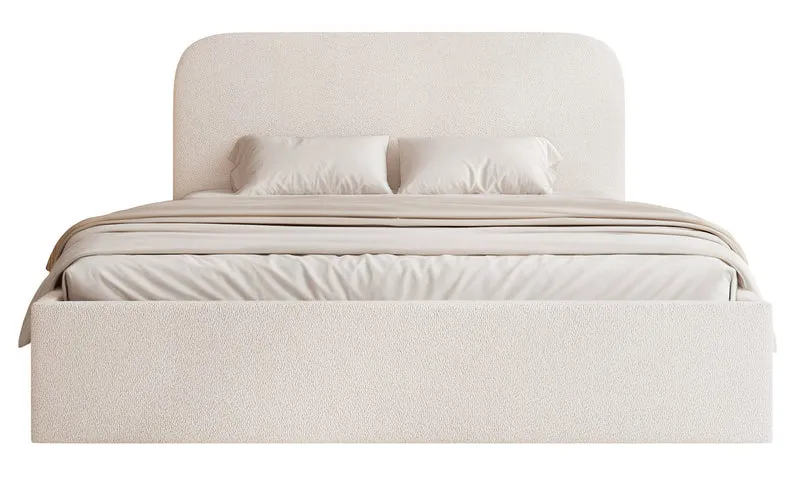 Gepolstertes Bett 160x200 cm Sonvivo mit Bettkasten, cremefarben, Chenille, Metallrahmen