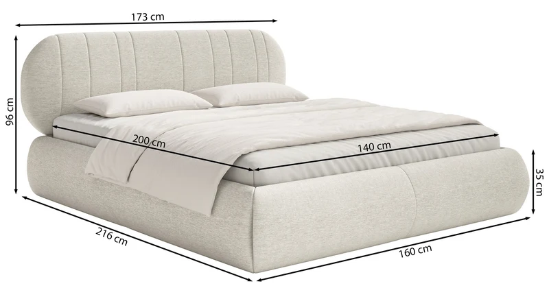 Gepolstertes Bett 140x200 cm Asmelio Khaki Flechtmuster
