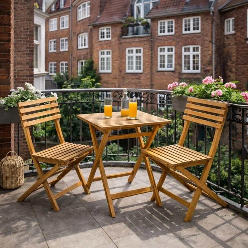 Teak Set BISTRO – 3-tlg. Balkonmöbel Balkonset Stühle + Tisch