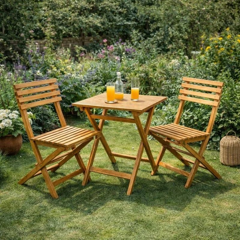 Teak Set BISTRO – 3-tlg. Balkonmöbel Balkonset Stühle + Tisch