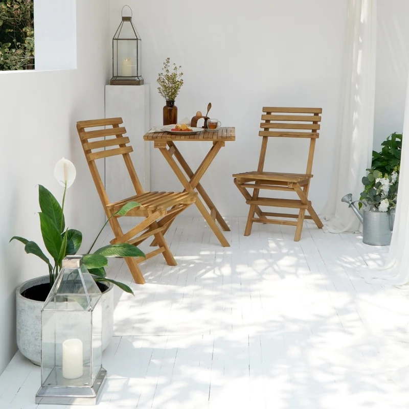 Teak Set BISTRO – 3-tlg. Balkonmöbel Balkonset Stühle + Tisch