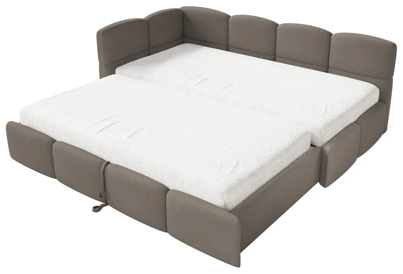 Jugendbett 90x200 cm Cloudy, ausziehbar, linksseitig, mit Matratzen, hellbrauner Chenille