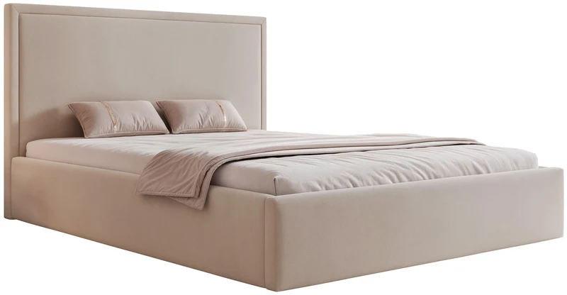 Polsterbett 140x200 cm Asurro mit Stauraum, Metallrahmen, beige Velours, wasserabweisend