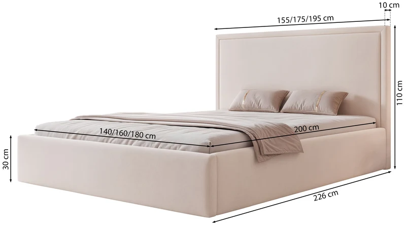 Polsterbett 160x200 cm Asurro mit Stauraum, Metallrahmen, blauer hydrophober Samt