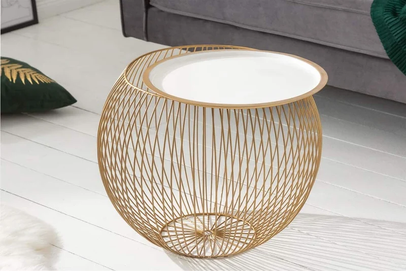 Filigraner Aufbewahrungs-Couchtisch mit Tablett AGGIO 51cm gold