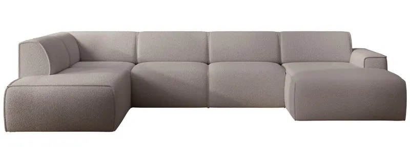 Ecksofa Bouvi U-förmig linksseitig in grau-braunem Bouclé