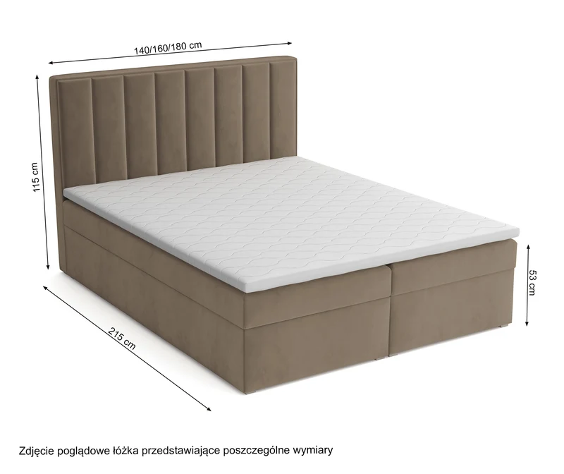 Kontinentales Bett 160x200 cm Rinus mit Stauraum und Topper, hellgrauer Samt