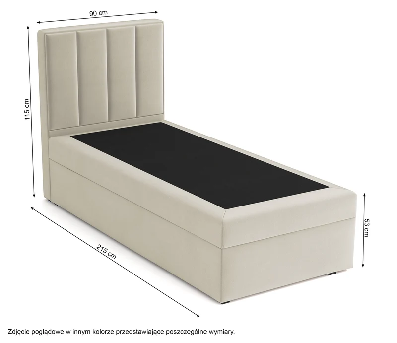 Kontinentalbett 90x200 cm Rinus mit Stauraum, grau-beiges Velours, wasserabweisend, rechtsseitig