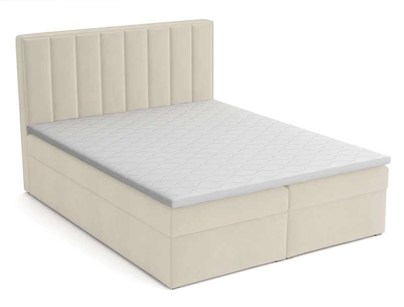 Kontinentalbett 160x200 cm Rinus mit Stauraum und Topper, cremefarbener Samt