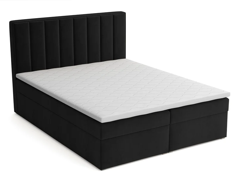 Kontinentales Bett 180x200 cm Rinus mit Stauraum und Topper, schwarzer Samt