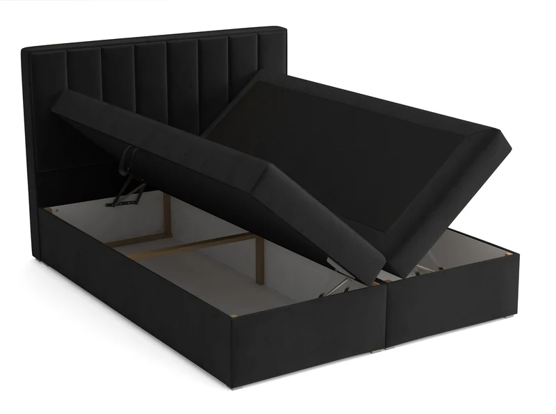 Kontinentales Bett 180x200 cm Rinus mit Stauraum und Topper, schwarzer Samt