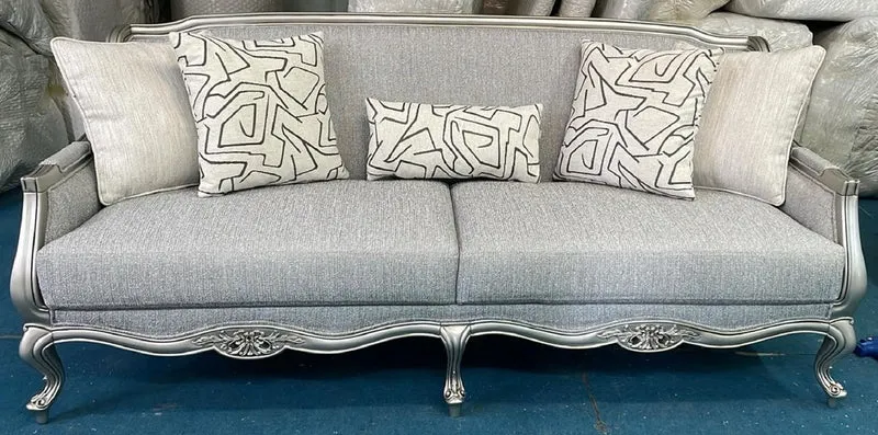 Casa Padrino Luxus Barock Wohnzimmer Sofa Grau / Silber 217 cm - Barock Wohnzimmer Möbel