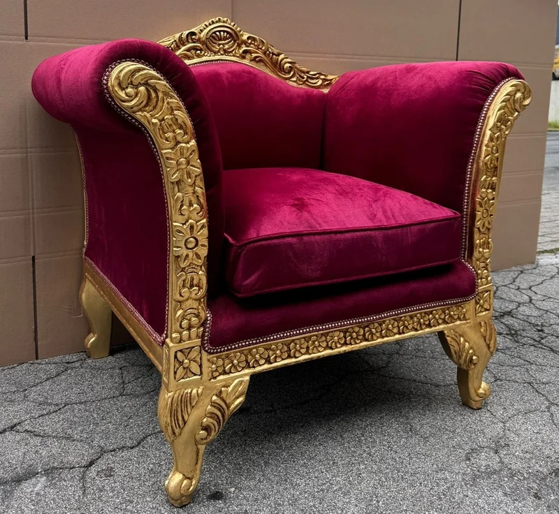 Casa Padrino Barock Lounge Sessel Bordeauxrot / Gold - Barockstil Möbel