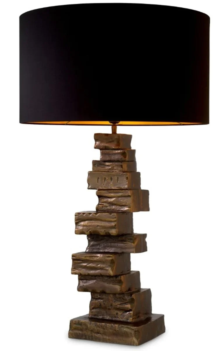 Casa Padrino Luxus Tischleuchte Schwarz / Vintage Messing H. 92 cm, B. 19 cm
