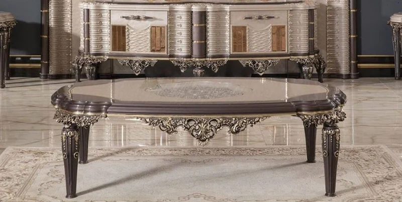 Casa Padrino Luxus Barock Couchtisch Grau / Braun / Gold 120 cm - Barockstil Wohnzimmer Möbel