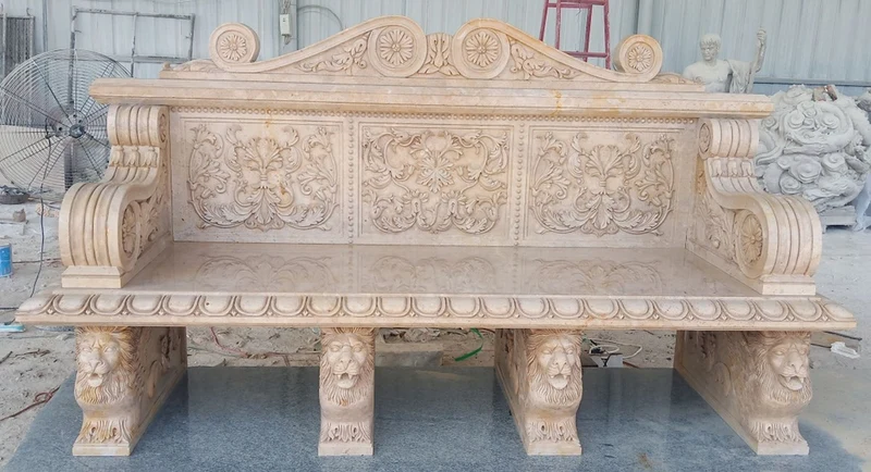 Casa Padrino Luxus Barock Marmor Gartenbank Beige 190 x H. 120 cm - Barock Marmor Garten Möbel