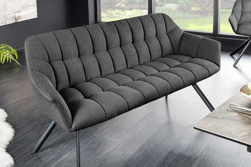Moderne Sitzbank LYON 165cm Flachgewebe anthrazit mit Lehnen