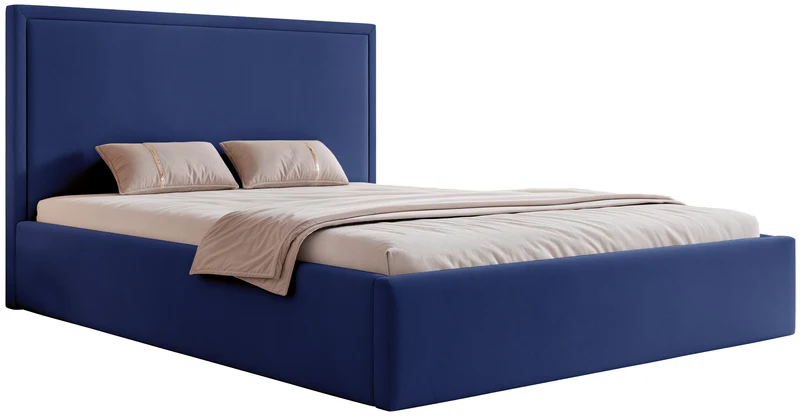 Polsterbett 160x200 cm Asurro mit Stauraum, Metallrahmen, blauer hydrophober Samt