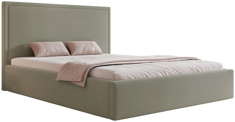 Polsterbett 140x200 cm Asurro mit Stauraum, Metallrahmen, salbeigrüner Veloursstoff, wasserabweisend