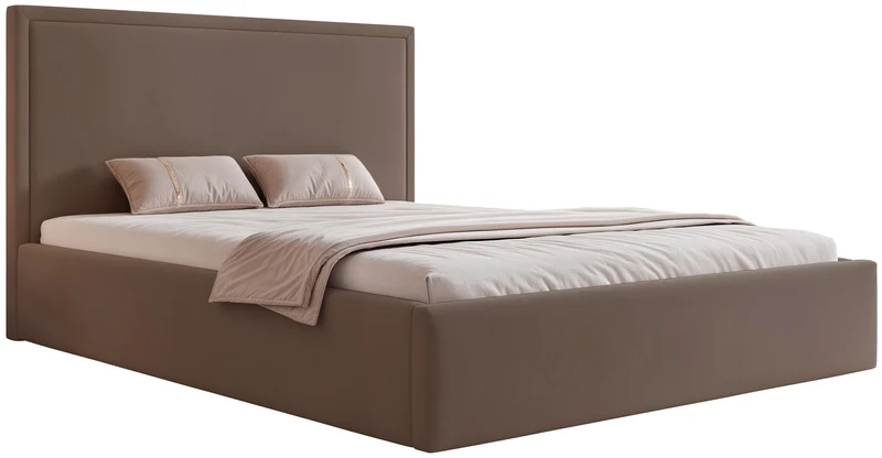 Polsterbett 140x200 cm Asurro mit Stauraum, Metallrahmen, brauner hydrophober Samt