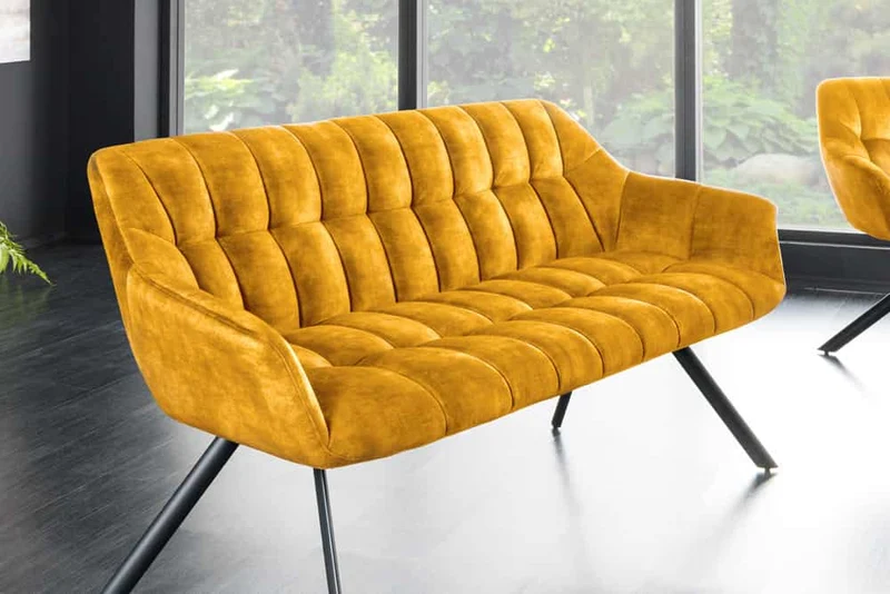 Moderne Sitzbank LYON 165cm Samt senfgelb mit Lehnen