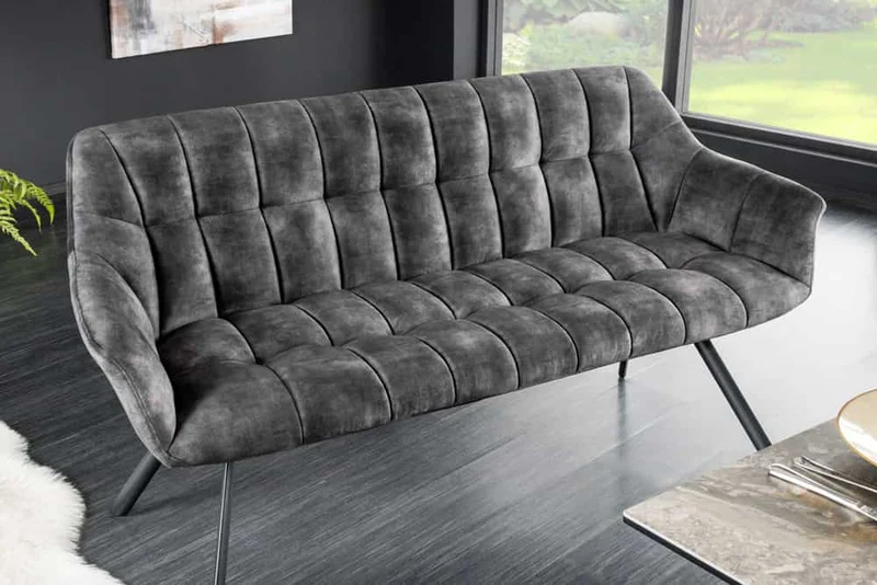 Moderne Sitzbank LYON 165cm mit Lehnen grau Metallgestell schwarz
