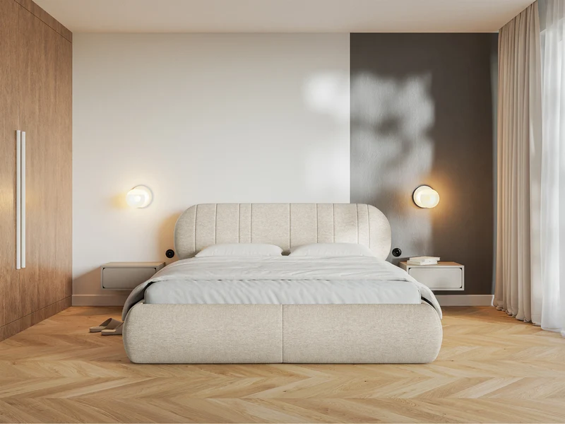 Gepolstertes Bett 160x200 cm Asmelio beige Geflecht