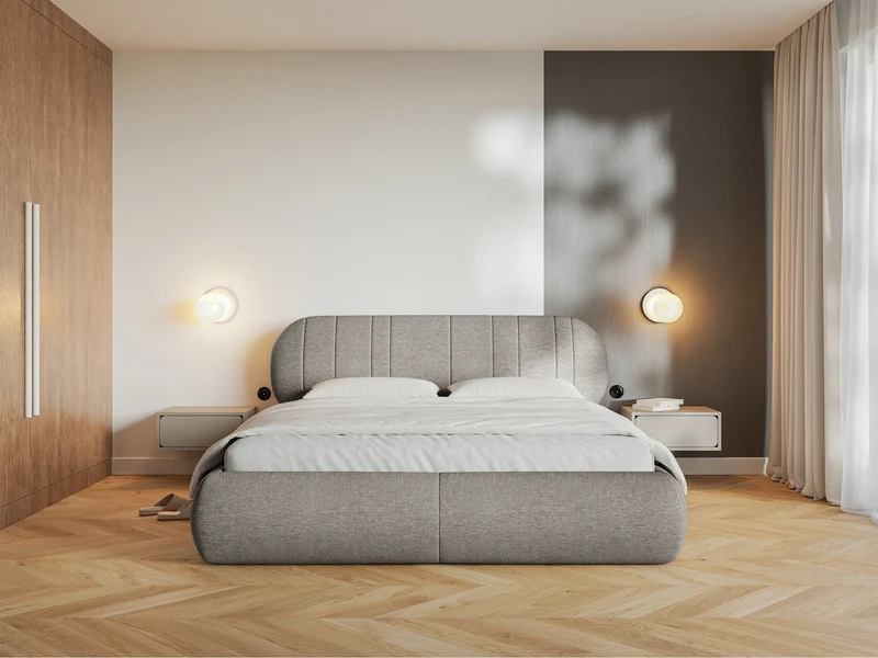 Gepolstertes Bett 160x200 cm Asmelio in grau-beigem Flechtmuster