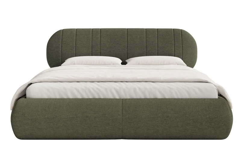Polsterbett 180x200 cm Asmelio mit Stauraum, Metallrahmen, khaki Flechtmuster