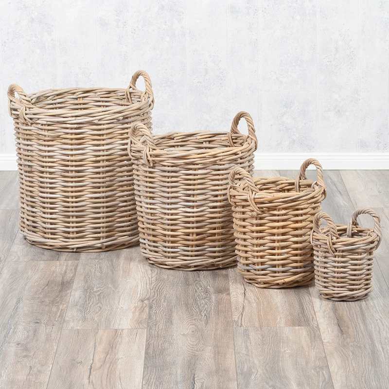 2er Set Natur-Rattankorb BAKUL rund Grey ca. 20cm