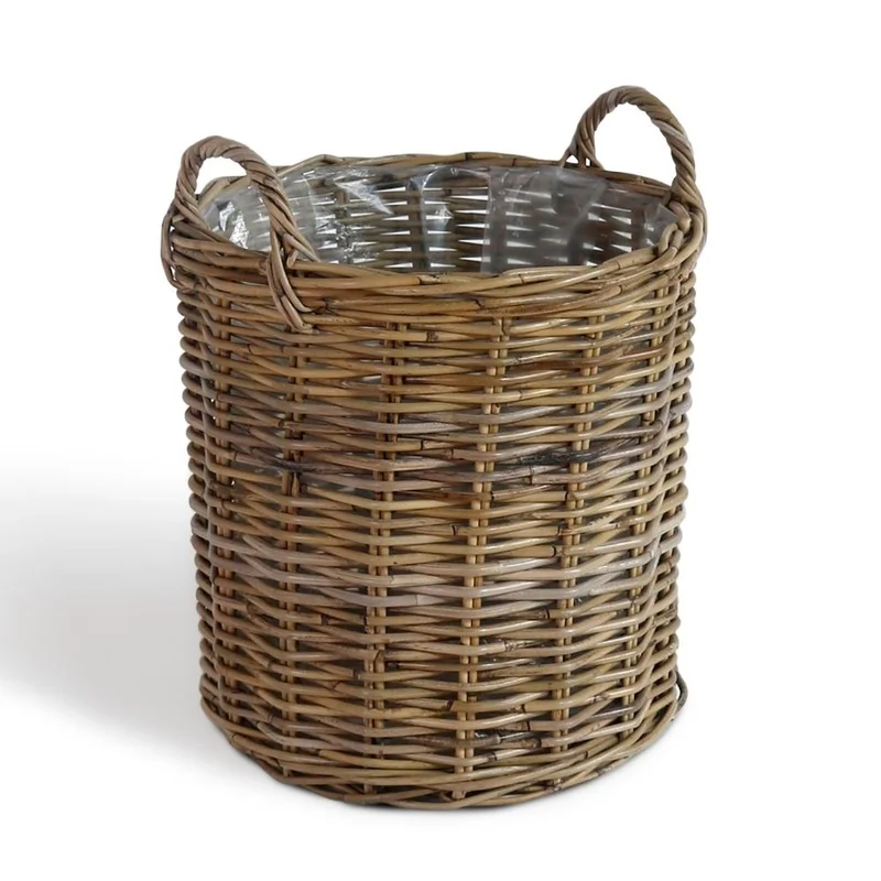 Natur Rattankorb BAKUL rund Grey 40cm Pflanzkorb Inlay Griffe