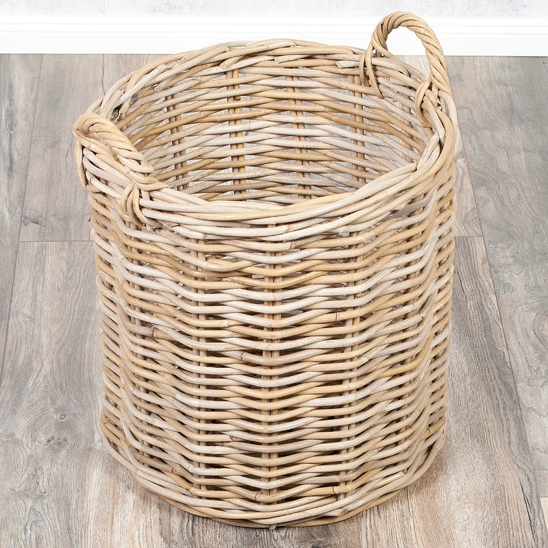 Natur Rattankorb BAKUL rund Grey 50cm Pflanzkorb Inlay Griffe