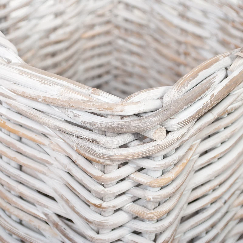 Landhaus Rattankorb BAKUL eckig White 30x30cm mit Griffen