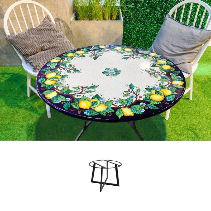 Casa Padrino Luxus Jugendstil Gartentisch Zitronen Ø 100 cm - Runder Esstisch aus handbemaltem Lavastein - Gastronomie Möbel - Made in Italy