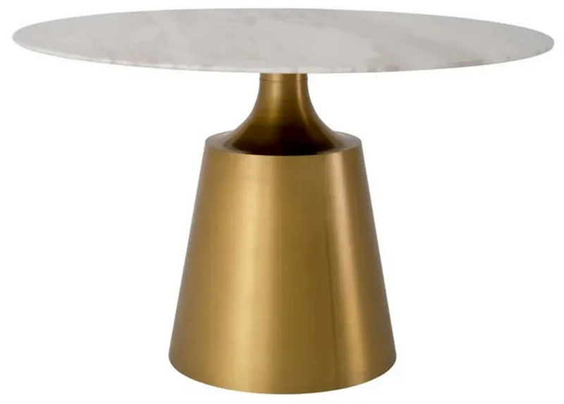 Casa Padrino Luxus Esstisch Weiß / Messingfarbig Ø 120 x H. 77 cm - Runder Marmor Küchentisch - Luxus Esszimmer Möbel