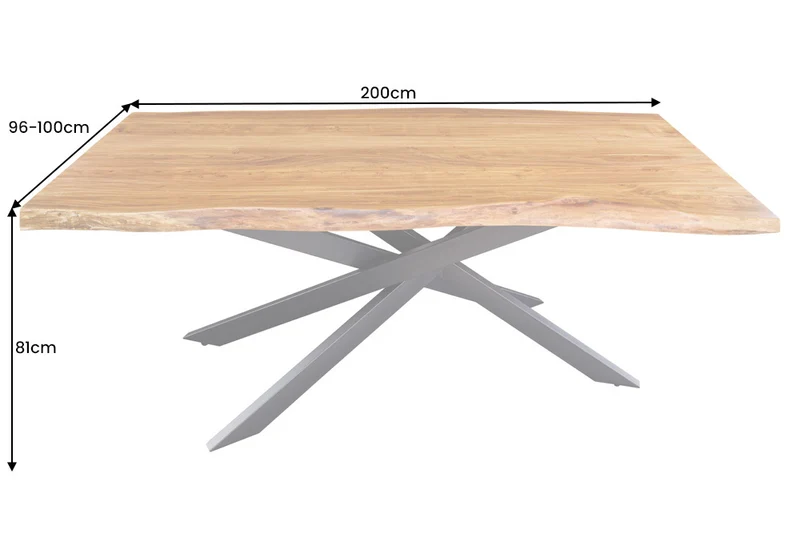 Baumkante Esstisch ARBOL 200cm massive 60mm Akazie Design-Gestell