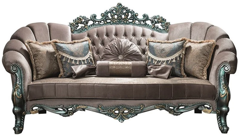 Casa Padrino Luxus Barock Wohnzimmer Set Grau / Grün / Gold - 2 Sofas & 2 Sessel & 1 Couchtisch - Wohnzimmermöbel im Barockstil - Edel & Prunkvoll