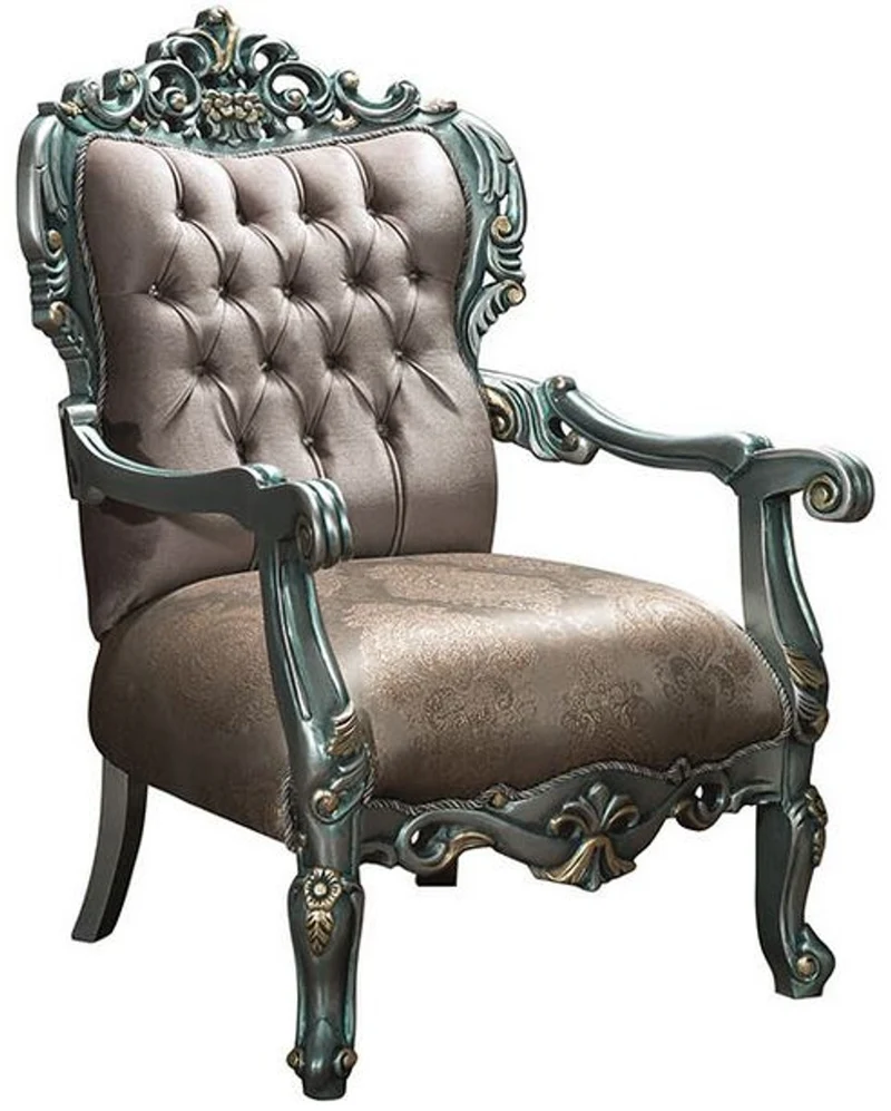 Casa Padrino Luxus Barock Wohnzimmer Set Grau / Grün / Gold - 2 Sofas & 2 Sessel & 1 Couchtisch - Wohnzimmermöbel im Barockstil - Edel & Prunkvoll