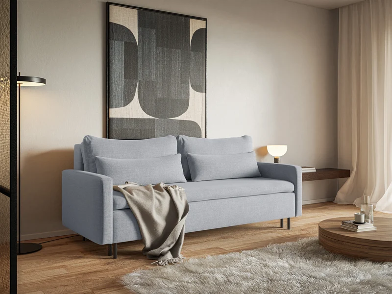 Dreisitziges ausklappbares Sofa Umpro mit Stauraum, grauer, pflegeleichter Chenille-Stoff