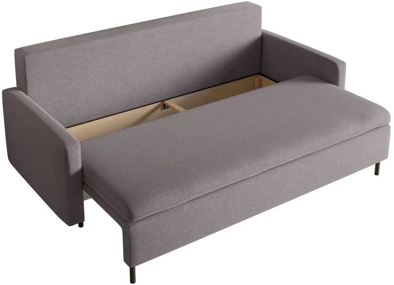Dreisitziges Schlafsofa Umpro mit Stauraum, grau-braun, pflegeleichter Chenillestoff