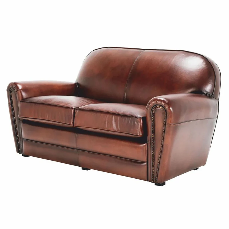Casa Padrino Luxus Leder Sofa Braun / Schwarz 190 cm - Echtleder Möbel