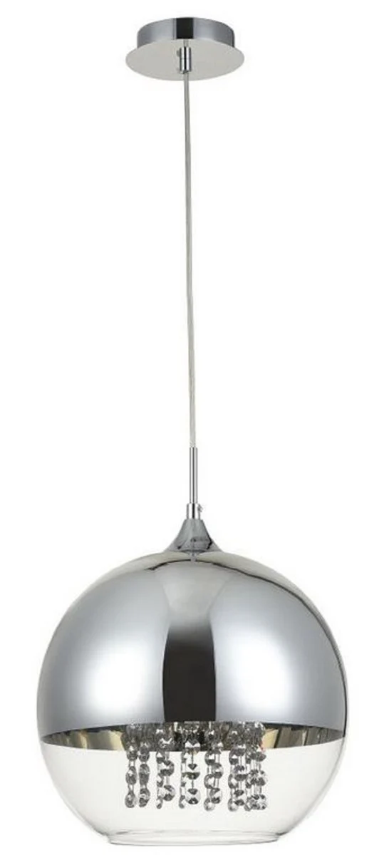 Casa Padrino Hängeleuchte Silber Ø 30 x H. 28 cm - Hängelampe mit rundem Lampenschirm und feinsten Kristall Behängen