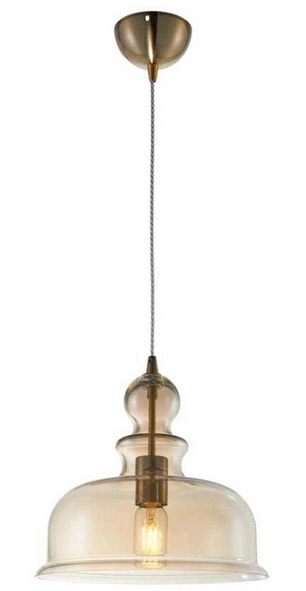Casa Padrino Hängeleuchte Bronze / Bernsteinfarben Ø 29,7 x H. 29,9 cm - Pendelleuchte mit rundem Glas Lampenschirm