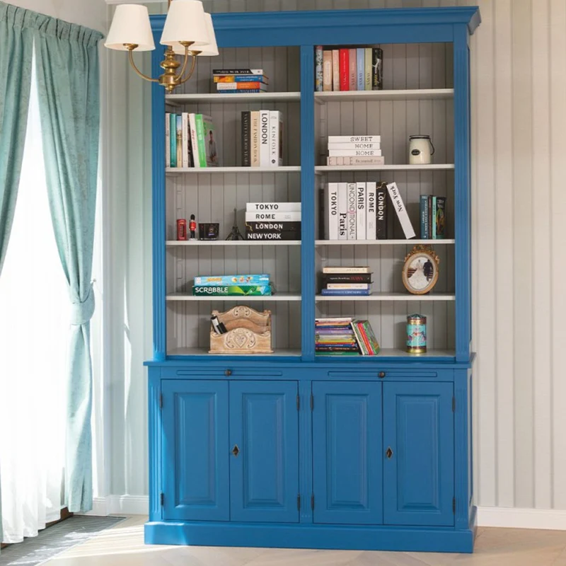 Casa Padrino Landhausstil Bücherschrank Blau / Grau 159 x 51 x H. 244 cm - Landhausstil Möbel